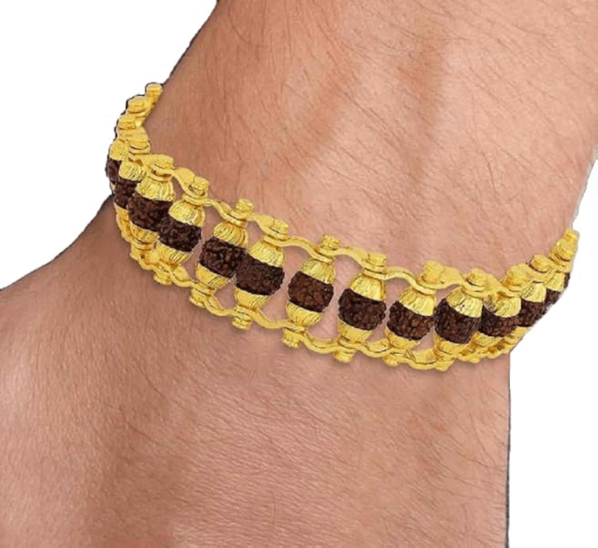 Gold Plated 5 Mukhi Modern Rudraksha Bracelet, Stylish Design