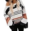 ZESICA Women's 2024 Fall Long Sleeve Crew Neck Striped Color Block Casual Loose Knitted Pullover Sweater Tops,Black,Medium