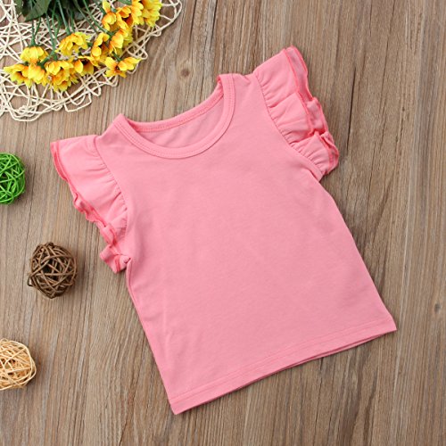 Image of Infant Toddler Baby Girl Top Basic Plain Ruffle T-Shirt Blouse Casual Clothes