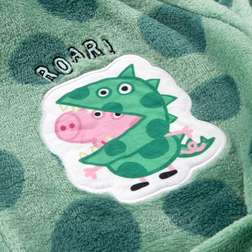 Peppa Pig Jungen George Wutz Bademantel | Fleece Jungen Morgenmantel | Dinosaurier Bademantel | Grün | 128