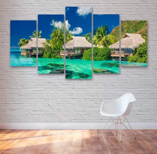 Impression sur toile huttes de plage grand tableau decoration murale salon avec cadre premium