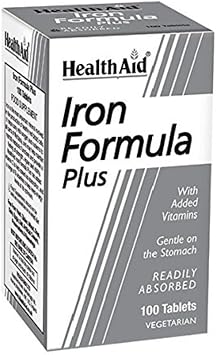 HealthAid Iron Formula Plus - 100 Count Pack of 1 Vegetarian Tablets