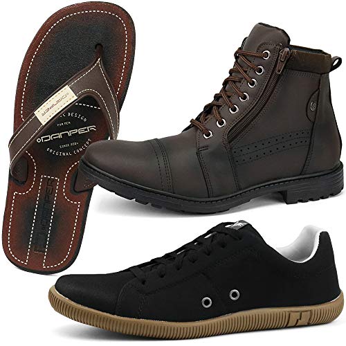 Kit de Bota com Sapatênis Casual SapatoFran Masculino com Chinelo Danper (42, MARROM-PTO-UMB)