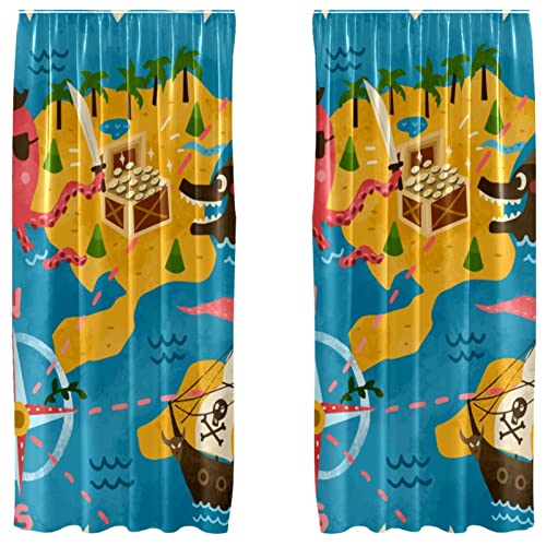 Cortinas de panel para ventanas sin estilo juego de 2 paneles ligeros mapa retro pirata 55x84 2