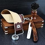 Correa de cuero de afilado doble. La correa de cuero es la forma más segura para afilar las cuchillas de las navajas de corte recto. Excelente peso, equilibrio y acabado.