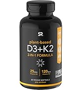 Sports Research Vitamin D3 + K2 with Organic Virgin Coconut Oil | Plant-Based Vegan D3 (1000iu) w...