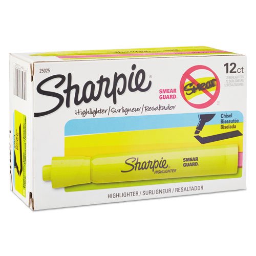 Sharpie Accent Tank Highlighters, Chisel Tip, Fluorescent Yellow, Case of 12 Dz.