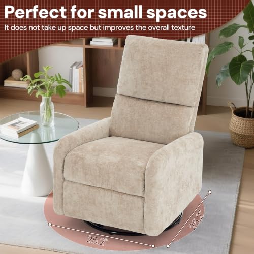Image of Korser 360 Rocking Chair, Nursery Rocker Chair with Side Pockets, Glider Nursing Chair with Steel Structure Base, Small Chair for Small Spaces, Chenille Swivel Accent Chairs for Living Room, Nursing