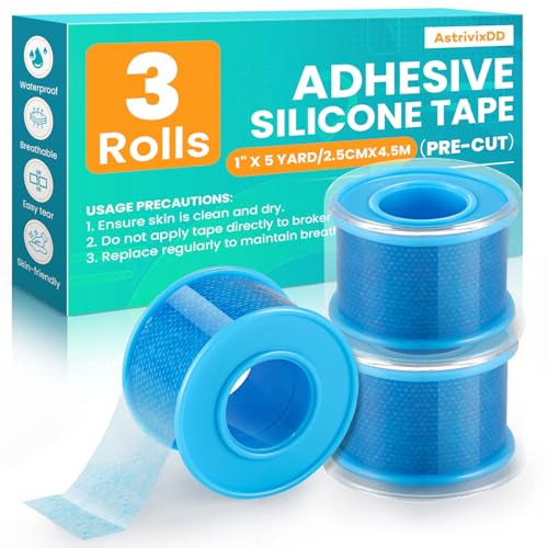 3 Rolls Soft Silicone Tape 1 x 5 Yards Pre - Cut Waterproof Medical Tape for Infants and Elderly Silicone Tape for First Aid Wound Sensitive Skin