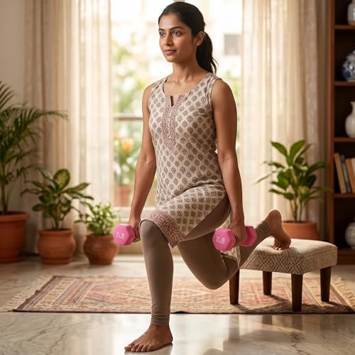 Image of KAKSS Neoprene Dumbbell Set of 2 (2 lb / 0.9 Kg Each), Pink Hex Dumbbells with Cast Iron Core and Non-Slip Coated Grip, Hand Weights for Home Workout Equipment and Gym Dumbbell for Women and Men