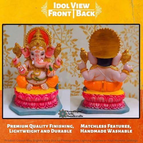 Image of Lotus Seated Ganesh Idol | Ganesh Sitting on Lotus Flower Murti | Divine Ganpati Murti for Home Mandir & Office Decor | Ganpati Murti for Puja & Gifting (Marble,15 CM)