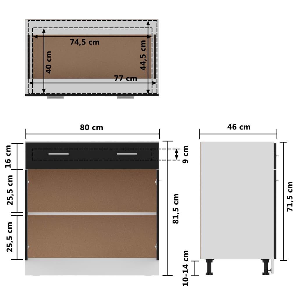 vidaXL Unterschrank 80x46x81,5 cm, Schwarz, Holzwerkstoff, Bad- & Küchenschrank, Unterbeckenschrank, Wandmontierbar