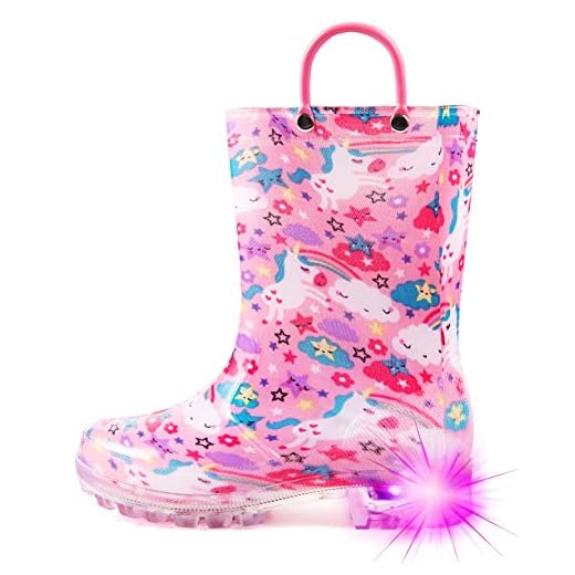 HugRain Botas de chuva leves para crianças pequenas, Unicórnio rosa e verde, 10 Toddler