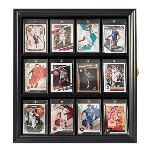 Baseball Card Display Cabinet, 12 Graded Sports Card Display Cabinet, Wall Mounted Locking Trading Card Frame with UV Protective Door for Baseball Football Basketball Hockey Trading Card Collection,