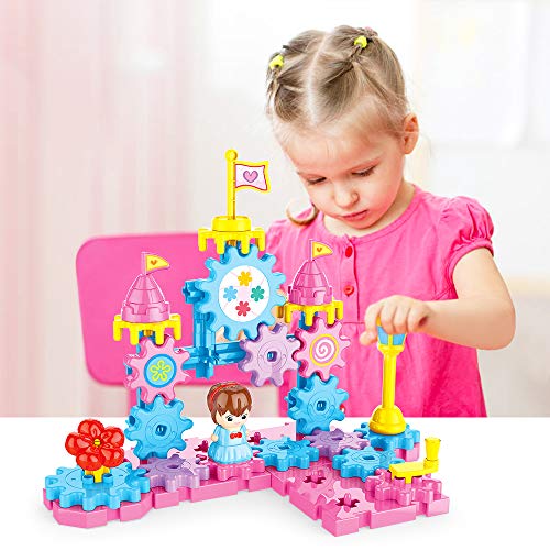 SNAEN DIY Rotating Gears Building Toy Set, Girls STEM Educational Interlocking Learning Blocks, Handâ€“Operated Spinning Gears Construction Play Set with Doll for Todllers Boys and Girls