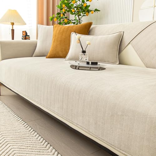 Funda protectora de sofá de felpilla antideslizante para todas las estaciones, lavable a máquina, apta para niños y mascotas, color beige, 70 x 150 cm, ideal para perros y mascotas