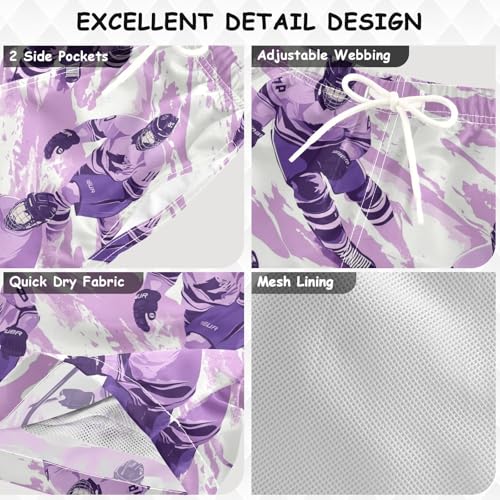 Pigsaly Boys Swim Trunks Hockey Ice Ballpurple Grunge Boys Board Shorts Swimsuit Swimwear Summer Bathing Suit 2T Multicolor3