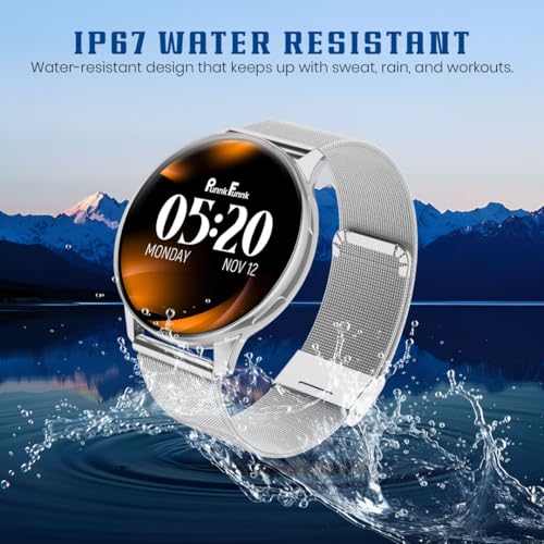 Image of PunnkFunnk Active 5 Smart Watch with 1.3 inch AMOLED HD Display | Bluetooth Calling, AI Voice Assistant, 100+ Sports Modes, Heart Rate & SPO₂ Tracking, IP68 Waterproof for Men & Women- (Millanese Silver)