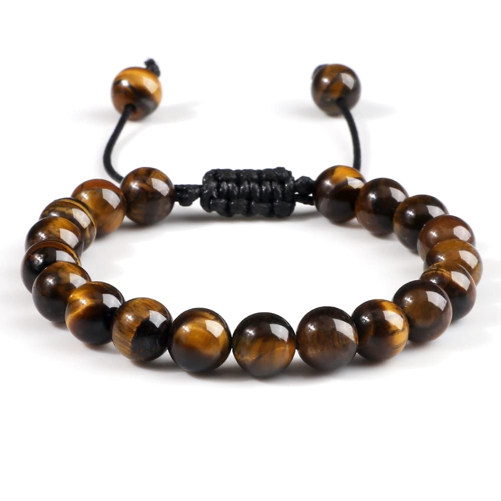 MOCHAMIK Bracciale con Perline in Pietra Occhio di Tigre Braccialetti con Corda Intrecciata Regolabile Braccialetti con Equilibrio in Roccia lavica Naturale per Uomo e Donna
