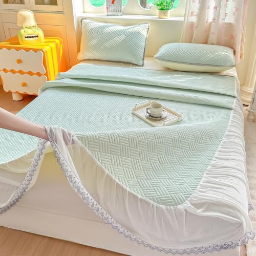 Falda de cama fresca y suave sabanas bajeras decoracion verde para single 6