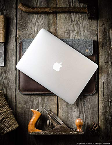 Genuine Italian Leather Case/Sleeve For Macbook Pro 13/14 / 15/16 Inch | Wood Brown Wool Felt Bag For Macbook Air 13, M1, M2 Handmade Vintage Secure Laptop Cover, Unique Gift, Crazy Horse Craft #TOP2