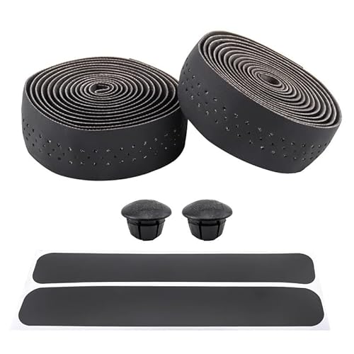 ロードバイクハンドルバーテープ:PUレザー、吸汗性、1.9m巻き取りストラップ(Black)