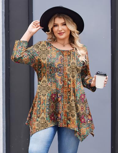 IN'VOLAND Plus Size Tops for Women 3/4 Sleeve Shirts Tunic Tops to Wear with Leggings Loose Fit Summer Fall Clothes3