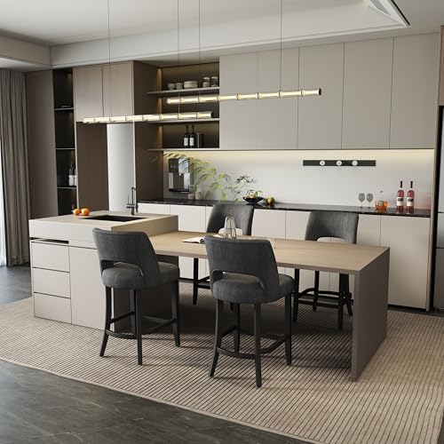 Image of VKNOW Bar Stools Set of 4, 26 inch Upholstered Counter Height Bar Stools | Modern Counter Stools with Black Rubberwood Legs for Kitchen Island Dining Room Bar, Dark Grey-Black Legs