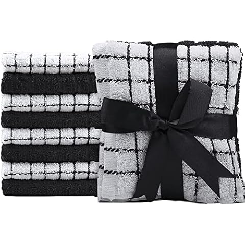 Westlane Linens 8 Cotton Washcloths Set 30 x 30cm Premium Premium Quality Flannels Face Cloth, Highly Absorbent Soft Feel Fingertip Towels (Washcloth, Black & White) Cover
