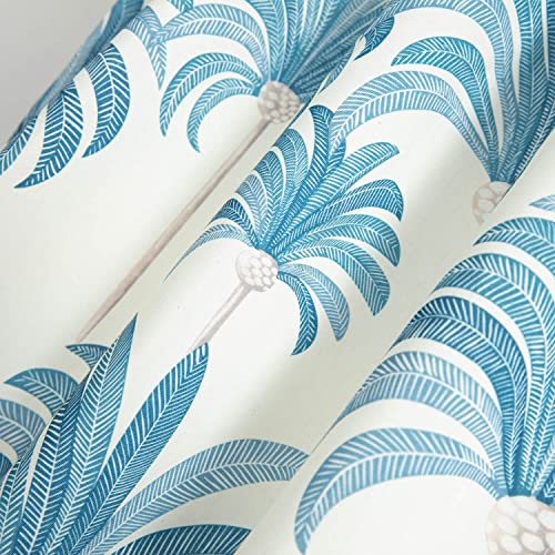 Image of VOGOL French Sidelight Door Curtains, 25 x 72 Inches Linen Textured Curtain Panels, Blue Leaves Printed Rod Pocket Drapes for Front Glass Door, 1 Piece