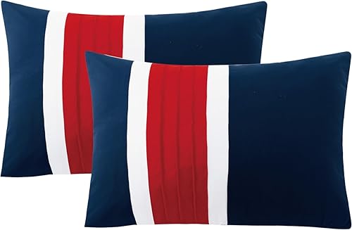 Miniatura 3 de OHIO TEXTILES Juego de edredón bordado rojo, blanco y azul, juego completo de ropa de cama de Estados Unidos con juego de sábanas (Queen)