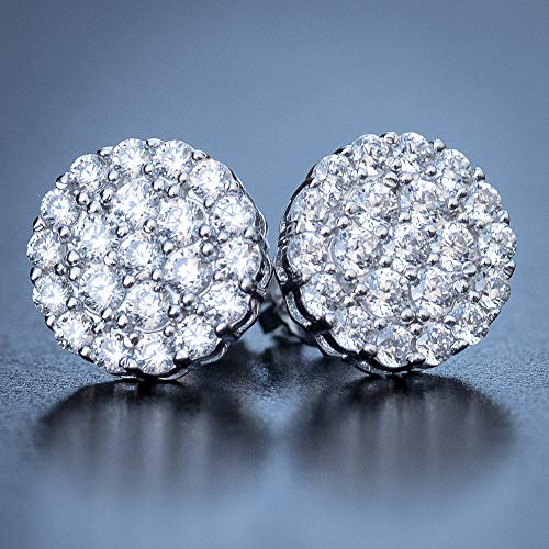 White Gold Plated 925 Sterling Silver Unisex Round Hip hop CZ Cluster Screw Back Circle Shape Trendy Ice Out Stud Earrings For Men Women Jewelry Gifts2