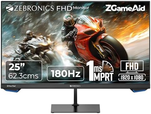 ZEBRONICS N25A 25"(62.3 cm) Gaming Monitor, FHD 1920x1080, IPS-Antiglare Display, 250Nits, 180Hz, 1ms MPRT, HDR10, 99% sRGB | 95% DCI-P3, Adaptive Sync, 1 x DP | 1 x HDMI | 1 x 3.5mm