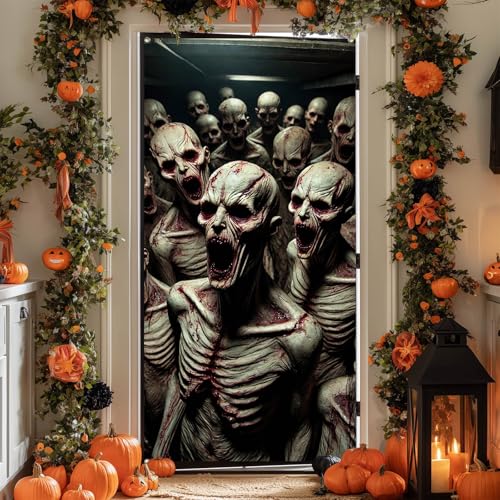 Image of BlissYard Halloween Entryway Banner Haunted House 35x71 Inch Polyester | Door Banner, Wall Decor | Haunted Figure Entry Accent, Haunted House Backdrop | Porch, Hallway, Party (Spooky Art)