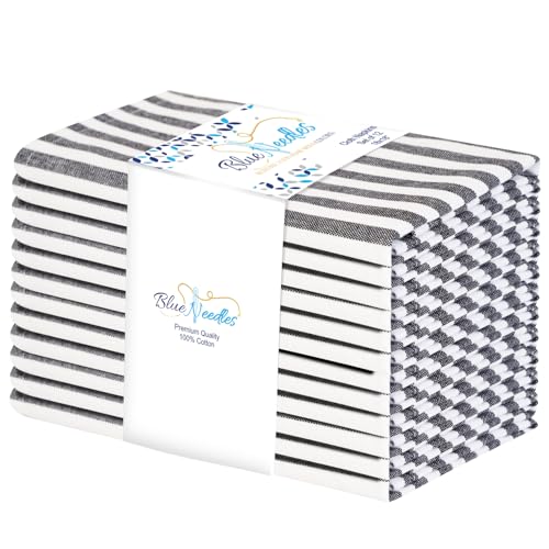 Blue Needles Striped Cloth Napkins 100% Cotton Set of 12 Dinner T...