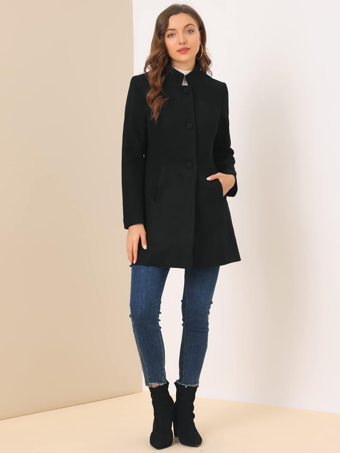 Chic Black Stand Collar Coat for Effortless Winter Style