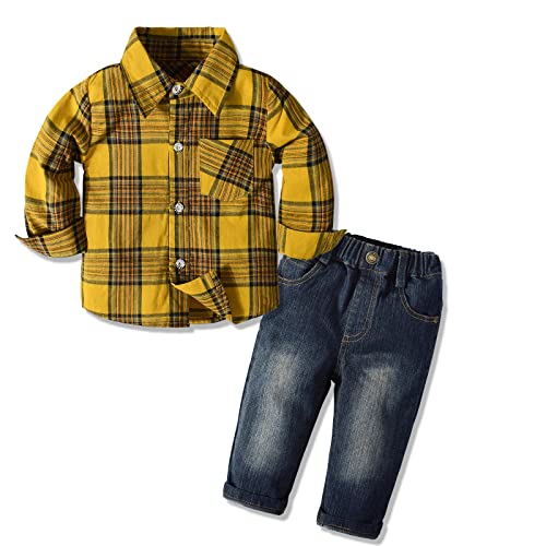 Image of Yilaku Baby Boy Clothes Toddler Dress Outfits Cotton Shirt + Jean Pants 2 Piece Boy Suit sets 1-7 Years