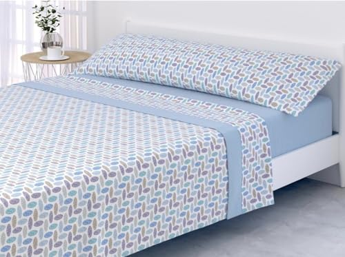 JIMENEZ: Juego Sábanas Tres Piezas Invierno, Sabanas Polar Microfibra Térmica. Incluye Bajera Ajustable,Encimera y Funda Almohada, pirineo excelent. (Completo_150_X_190/200CM, 1855 - Azul)