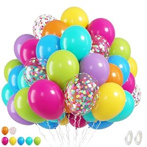 FunHot Colorful Balloons, 50 Pcs Summer Balloon, 12 Inch Green Purple Hot Pink Blue Latex Balloons, Rainbow Confetti Helium Balloon for Baby Shower Birthday Beach Engagement Hawaii Party Decorations