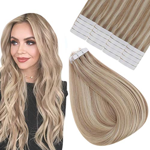 Easyouth 12 Inch Tape in Extensions Seanless Hair Highlight Color 18P613 Ash Blonde Mixed Bleach Blonde 30g 20Pcs per Pack Invisible Blonde Hair Extensions