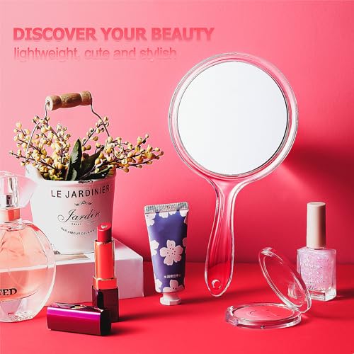 Image of Jetec 12 Pcs Double Sided Handheld Mirror, 1X /2X Magnifying, Clear Frame, Modern Round Shape, Travel & Gift, 4.5 x 8.3 Inches