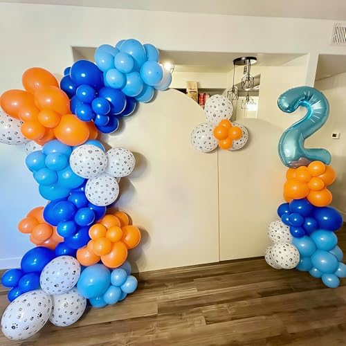 Image of YMSZ Blue and Orange Balloons, 67pcs 12 Inch Royal Light Blue and Orange Beige Balloons for Birthday, Graduation, Baby Shower Party Decorations