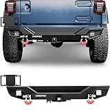 OEDRO Rear Bumper for Jeep, Compatible with 2018-2025 Wrangler JL, Off Road Rock Crawler Bumper with Hitch Receiver & 2 X Upgraded 18W LED Lights Textured Black