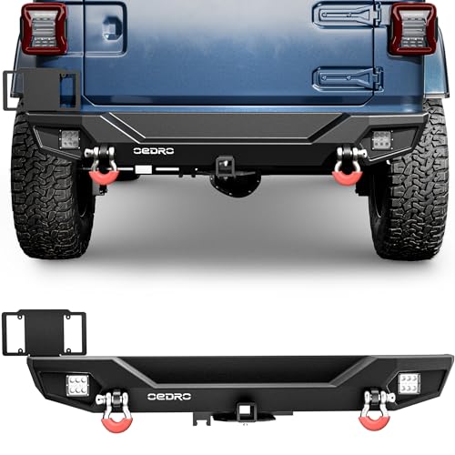 OEDRO Rear Bumper for Jeep, Compatible with 2018-2025 Wrangler JL, Off Road Rock Crawler Bumper with Hitch Receiver & 2 X Upgraded 18W LED Lights Textured Black