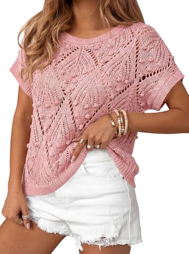 Image of Cakulo Womens Crochet Crop Tops 2026 Summer Short Sleeve Hollow Out Boho Sweater Beach Vacation Cruise Resort Wear