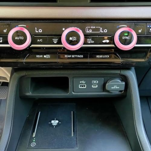 Image of for Honda 2026 Passport /2026 Pilot Interior Accessories, Aluminum Alloy one-Button Start Cover /Ring, air Conditioning knob, 5-piece Set (Pink)