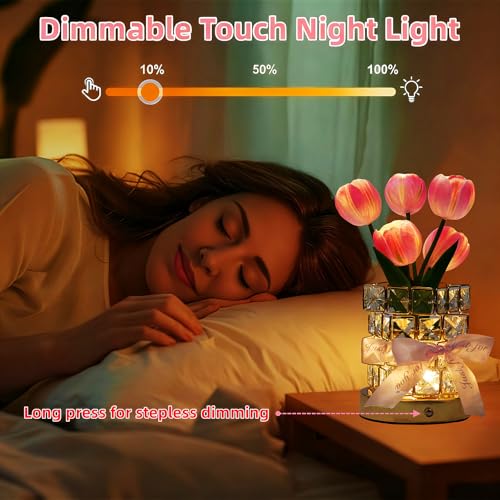 Image of Flower Lamp Cordless LED Touch Tulip Night Light Decor Gifts for Women