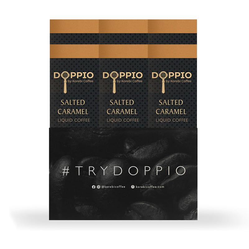 Korebi Coffee Doppio Salted Caramel | Artisan Instant Liquid Coffee Concentrate | 100% A & Above Arabica | Ready in 30 Secs | Hot or Cold | 6 Boxes (30 x 20ml Sachets = 600ml)