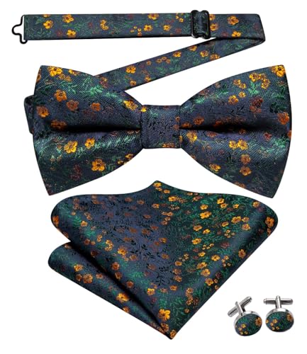 Image of Dubulle Mens Paisley Striped Bowtie Set Pre-tied Bowtie for Men and Pocket Square Set Wedding Business