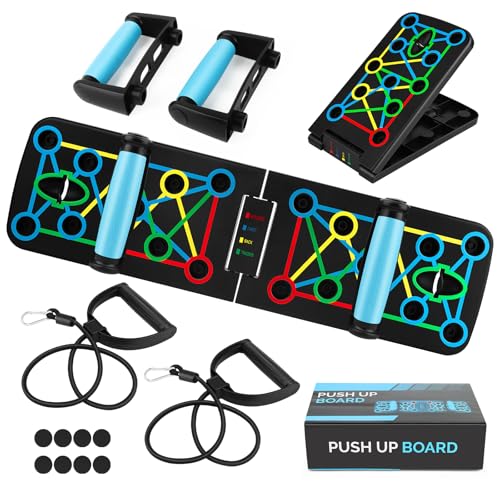 Tabla de Flexiones 17 en 1, Push Up Board Multifuncional, Tabla de Flexiones Multifuncional con Soporte Antideslizante y 2 Cuerdas de Tracción, para Fitness Muscular